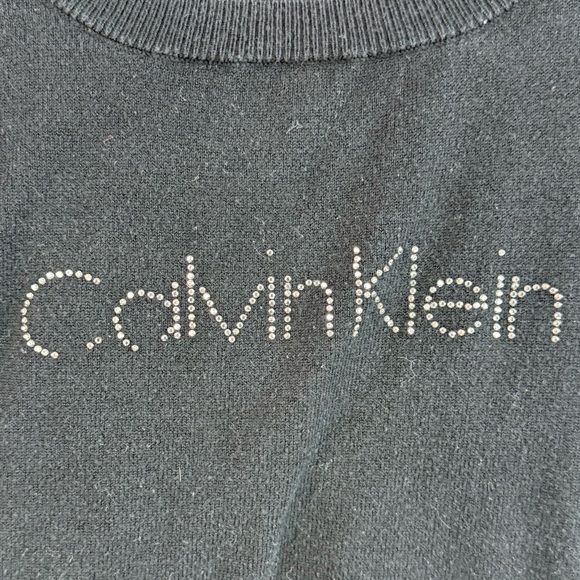 Calvin Klein sweater studded rhinestone logo detail Classic Black Pullover - Picture 4 of 9